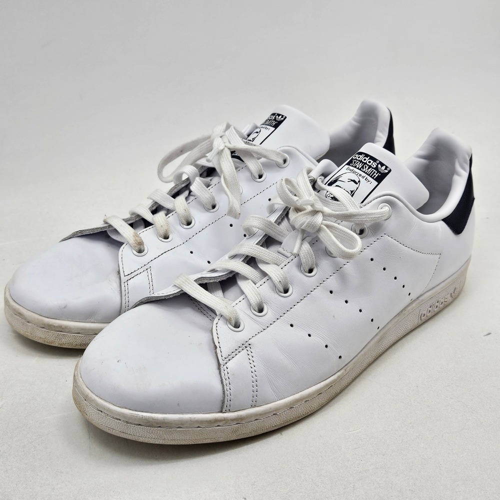 Adidas Stan Smith Shoes Men 13 White Navy Leather Classic M20325 Low Top Sneaker